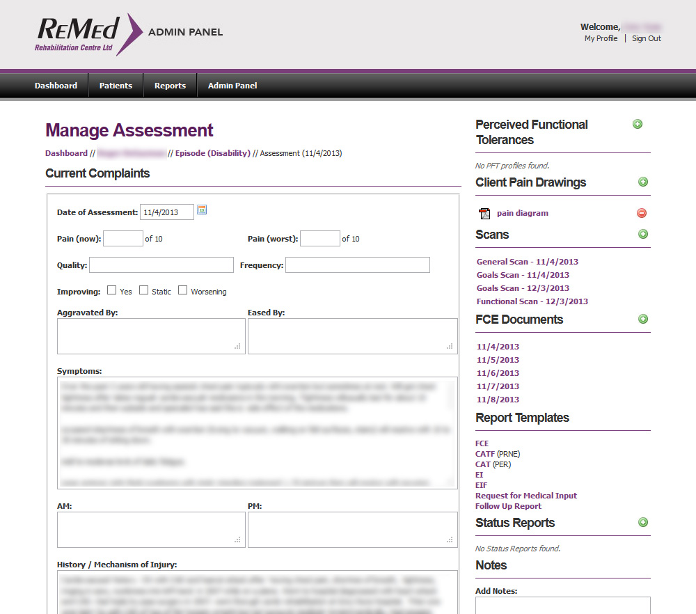 A typical Assessment screen.